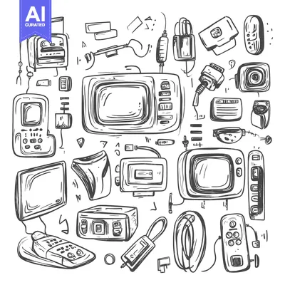 Premium design asset: Hand-drawn Illustration of Vintage Electronics and Gadgets