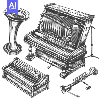 Aset premium populer: Hand-drawn Illustration of Vintage Musical Instruments