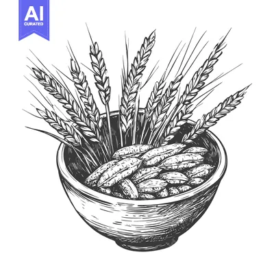 Aset premium populer: Hand-drawn illustration of wheat stalks in a bowl