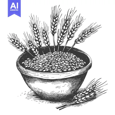 Popular premium asset: Hand-drawn illustration of wheat stalks in a bowl