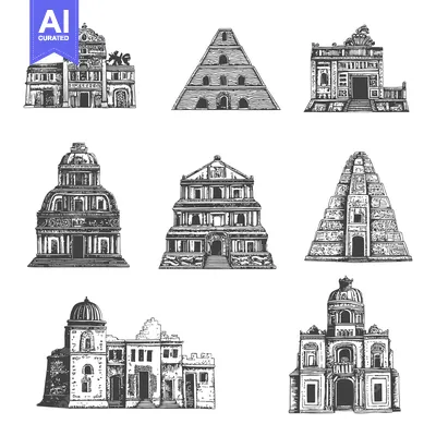 Premium design asset: Hand-Drawn Illustrations of Ancient Architectural Wonders