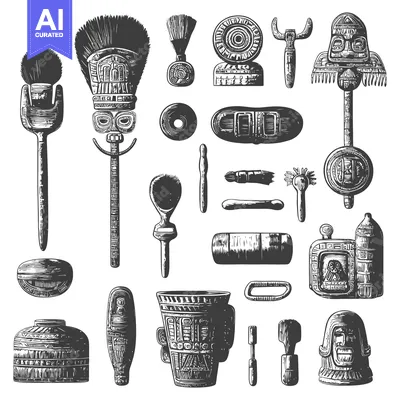 Premium design asset: Hand-Drawn Illustrations of Ancient Artifacts and Tools