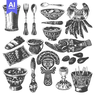 Aset premium populer: Hand-drawn Illustrations of Ancient Inca Artifacts and Symbols