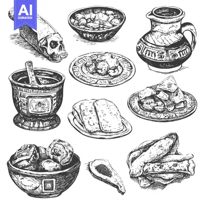 Popular premium asset: Hand-Drawn Illustrations of Ancient Mayan Food and Utensils