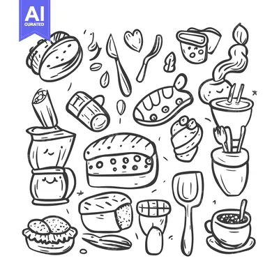 Aset premium populer: Hand-drawn Illustrations of Coffee and Bakery Items