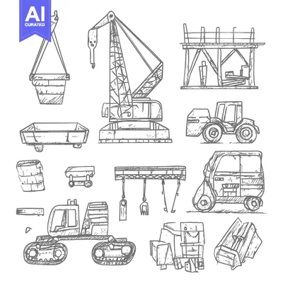 Aset premium populer: Hand-Drawn Illustrations of Construction Equipment and Machinery