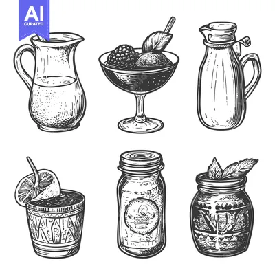 Aset premium populer: Hand-Drawn Illustrations of Glass Containers for Beverages