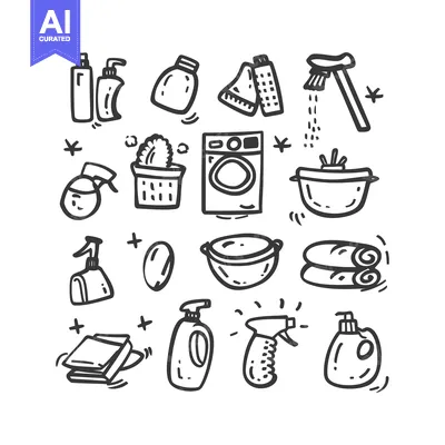 Aset premium populer: Hand-drawn Illustrations of Household Cleaning Supplies and Equipment
