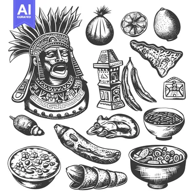 Aset premium populer: Hand-Drawn Illustrations of Mayan Culture and Cuisine