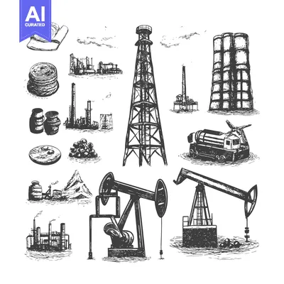 Aset premium populer: Hand-Drawn Illustrations of Oil Industry Elements