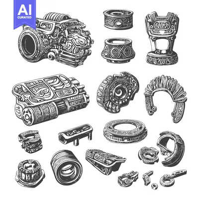 Aset premium populer: Hand-drawn Illustrations of Ornate Mechanical Components