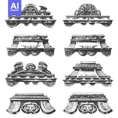 Aset desain premium: Hand-Drawn Illustrations of Ornate Roof Finials