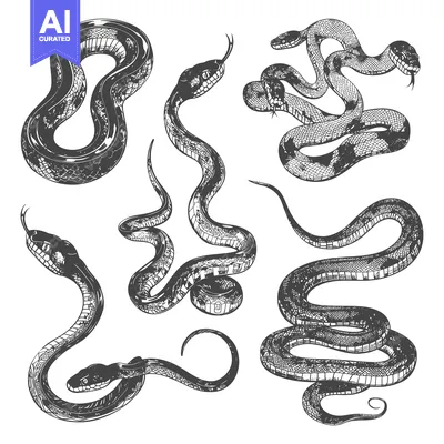 Aset desain premium: Hand-Drawn Illustrations of Snakes in Various Poses