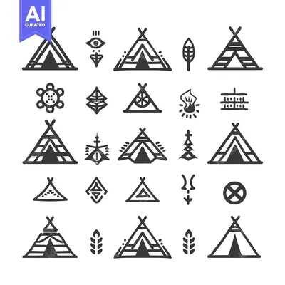 Aset premium populer: Hand-Drawn Illustrations of Teepees and Native American Symbols
