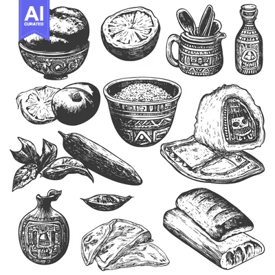 Hand-Drawn Illustrations of Traditional Mexican Food Ingredients