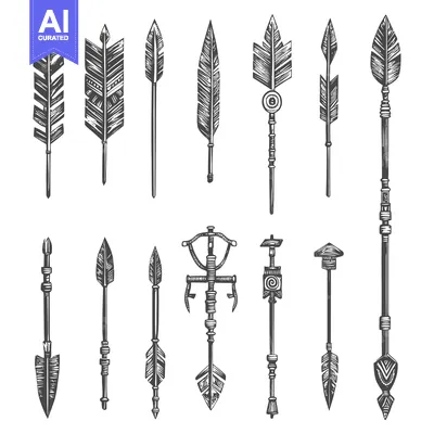 Aset premium populer: Hand-Drawn Illustrations of Tribal Arrows with Feathers and Geometric