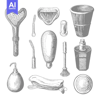 Aset premium populer: Hand-Drawn Illustrations of Various Bathroom Accessories and Toiletrie