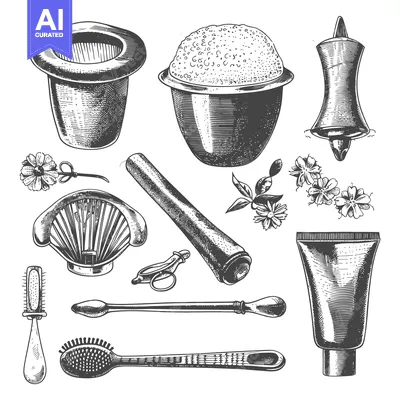 Aset premium populer: Hand-drawn Illustrations of Various Beauty and Hygiene Products
