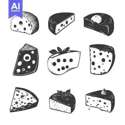 Aset premium populer: Hand-Drawn Illustrations of Various Cheese Varieties