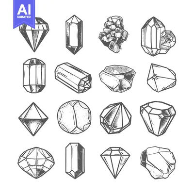 Aset desain premium: Hand-Drawn Illustrations of Various Gemstones and Crystals