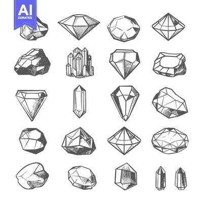Aset desain premium: Hand-Drawn Illustrations of Various Gemstones and Crystals