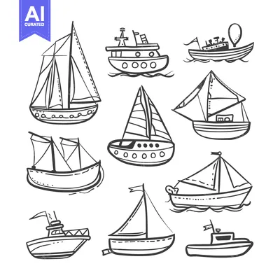 Aset premium populer: Hand-Drawn Illustrations of Various Types of Boats