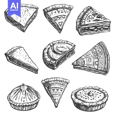 Aset desain premium: Hand-Drawn Illustrations of Various Types of Pies