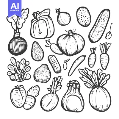 Aset premium populer: Hand-Drawn Illustrations of Various Vegetables