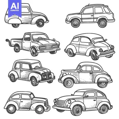 Hand-Drawn Illustrations of Vintage Cars