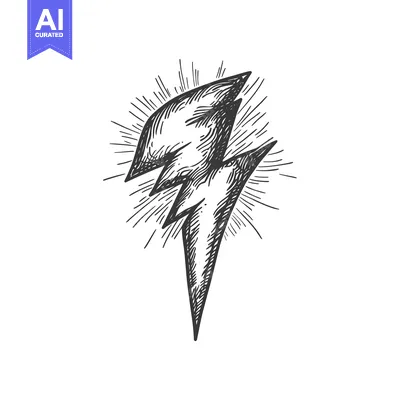 Premium design asset: Hand-drawn lightning bolt with radiating lines