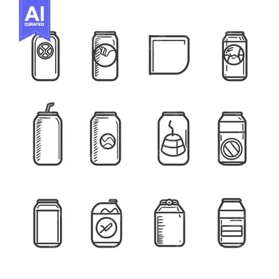 Aset premium populer: Hand-Drawn Line Art Icons of Various Can Designs