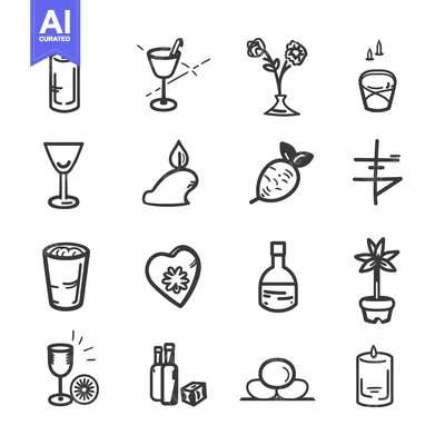 Aset premium populer: Hand-drawn Line Art Icons of Various Objects