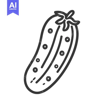 Hand-drawn line art illustration of a cucumber