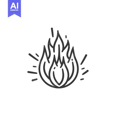 Hand-drawn line art illustration of a flame with a white background