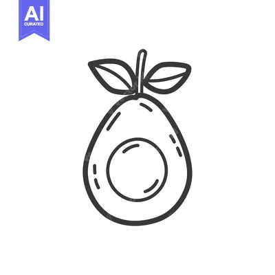 Aset desain premium: Hand-Drawn Line Art Illustration of an Avocado with a Seed