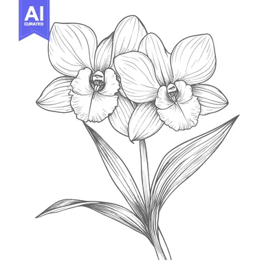 Aset premium populer: Hand-Drawn Line Art Illustration of an Orchid Flower