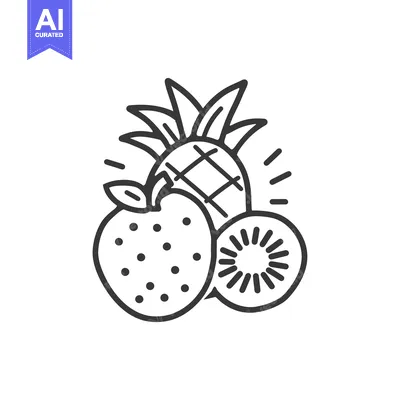 Aset premium populer: Hand-Drawn Line Art Illustration of a Pineapple, Apple, and Kiwi