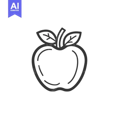 Aset desain premium: Hand-drawn line art illustration of a single apple with two leaves