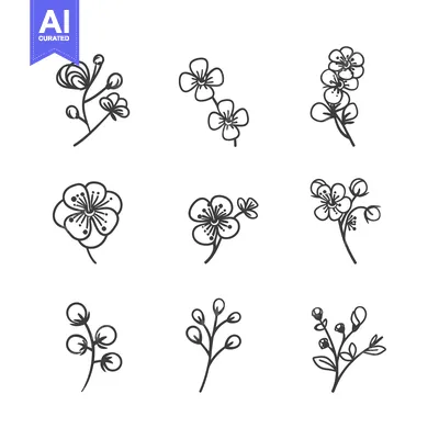 Aset premium populer: Hand-drawn Line Art Illustration of Blooming Branches