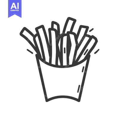 Aset desain premium: Hand-drawn line art illustration of french fries in a paper cup