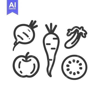 Aset desain premium: Hand-drawn Line Art Illustration of Six Different Vegetables
