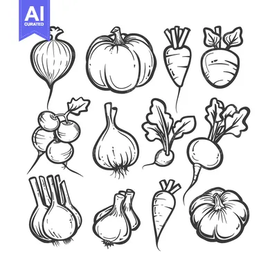 Aset premium populer: Hand-Drawn Line Art Illustration of Various Vegetables