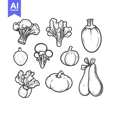 Aset desain premium: Hand-drawn Line Art Illustration of Various Vegetables