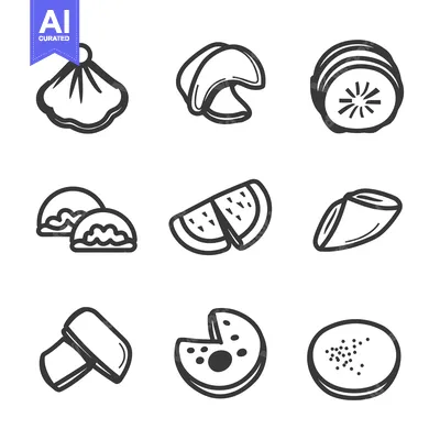 Premium design asset: Hand-Drawn Line Art Illustrations of Various Foods