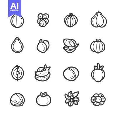 Aset premium populer: Hand-drawn line art illustrations of various fruits and vegetables