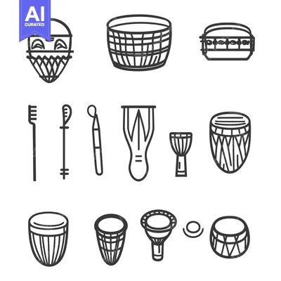 Aset premium populer: Hand-Drawn Line Art Illustrations of Various Percussion Instruments