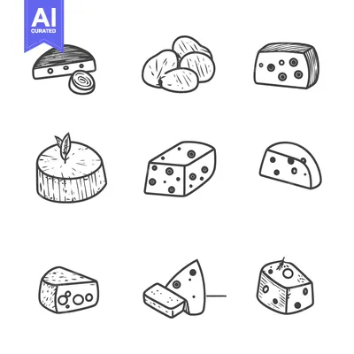 Popular premium asset: Hand-drawn line art illustrations of various types of cheese