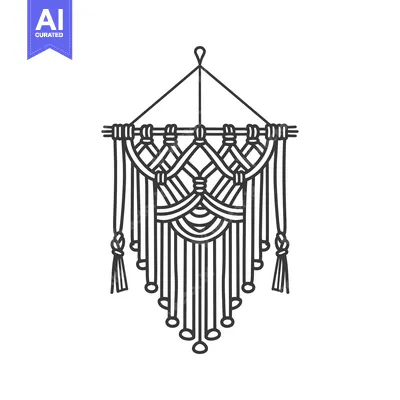 Aset desain premium: Hand-Drawn Macrame Wall Hanging with Tassels and Beads