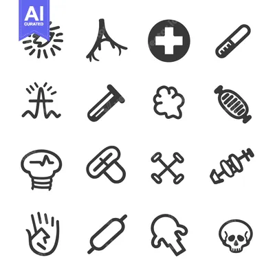 Aset desain premium: Hand-drawn Medical and Biological Icons Set