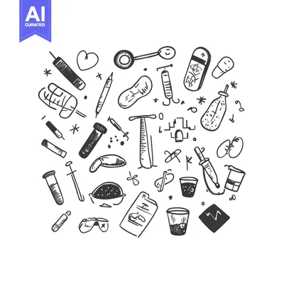 Premium design asset: Hand-Drawn Medical Illustrations Arranged in a Circular Pattern